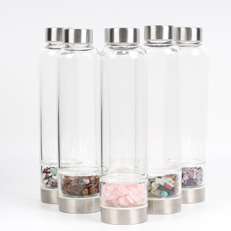 Natural Quartz Crystal Glass Water Bottle