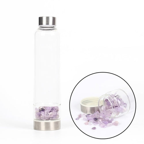 Natural Quartz Crystal Glass Water Bottle