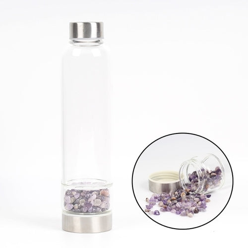 Natural Quartz Crystal Glass Water Bottle