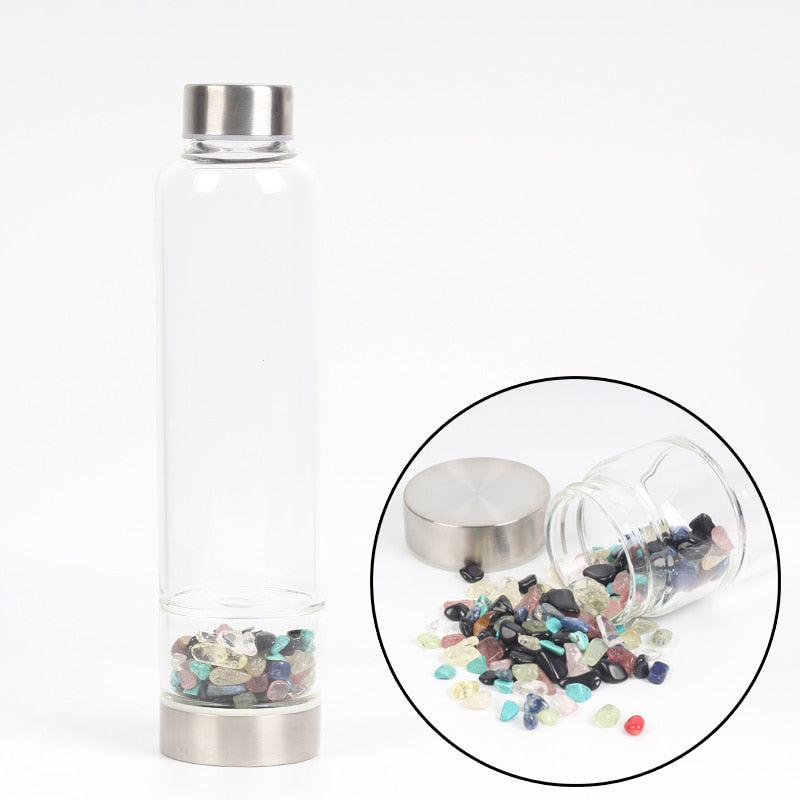 Natural Quartz Crystal Glass Water Bottle